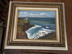 VTG Hawaii Original Oil Paint Art Artist Signed Wood Frame Kilauea Lighthouse