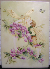 Vintage Porcelain Hand Painted Plaque Fairies Lovers Signed