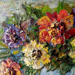 Flovers Impasto Painting Original Art Impression Oil Painting 12 x 13 in
