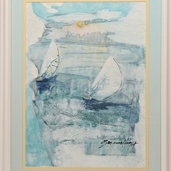 SUZANNE KNIGHT Original Vintage Signed Sail Boat Seascape Illustration Painting