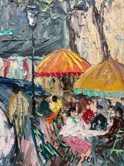Expressionist Framed Oil Painting Paris Montmartre City Scene, 1925-1949