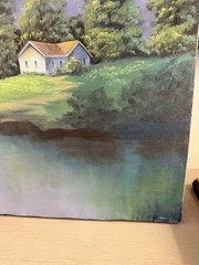 Original Artwork Oil Painting Cottage By The River Landscape 16×20” Canvas Art