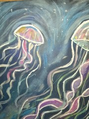 Electric Jellyfish Deep 14×14 Canvas Painting