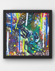 GUAJARDO Original Abstract Expressionism Glow Dragonfly 6X6 Canvas Signed Art
