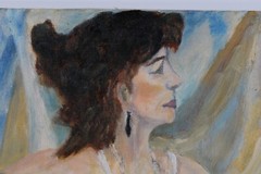Mid Century Lady Portrait Female Oil Painting On Canvas Unsigned