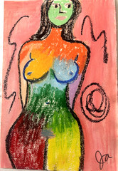 Colorbound Figures 12 – Original Oil Pastel Abstract Figure 6×9