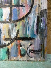 NOT PICTURE PERFECT 8×10 oil painting wood abstract art original signed Crowell