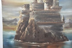 Vintage MCM Sea Castle Renaissance Medieval Original Art Painting Canvas Signed