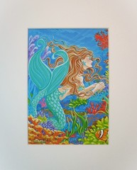 Mermaid Title CLOWN REEF 5×7 PRINT Glitter Collectable 8×10 Matted to frame Easy