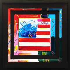 Peter Max „Flag“ 2013 | Original Painting on Canvas | 25×25″ Custom Framed