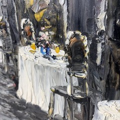 Impressionist Art Painting European City Paris Street Cafe Dining Scene