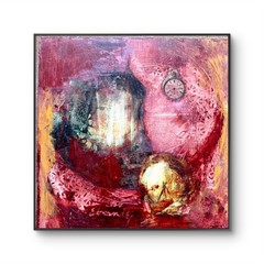 Abstract faces 12″x12″ Original Oil & Cold Wax on Cradled Wooden Panel Home Art