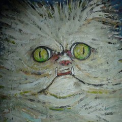 FLOYD, THE CAT persian white original 8×10 card panel oil painting by Crowell