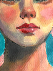 Original Acrylic Woman Portrait Painting 6×6 Bird Contemporary Signed AdriO