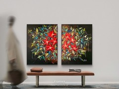 Abstract Floral Painting Modern Diptych Ultra-Contemporary 120×80 cm/47 x 31 in