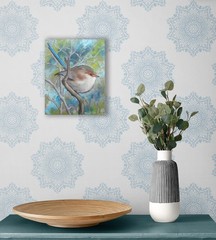 Original Oil Painting Bird Blue Fairy Wren Animal Art Canvas 8×10 Signed Artist