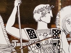 Gilded Painting Gold Leaf Roman Horse Chariot Race vtg Art 1’x6″ Tiles Antique