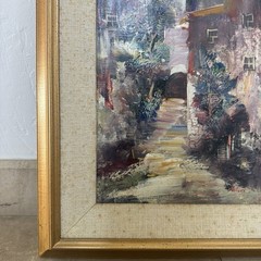 80s VTG Original Local Artist Signed Framed Painting of Charming Spanish Village