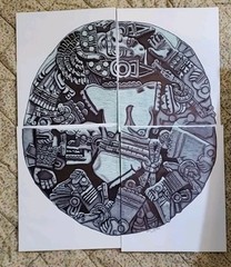 MAYAN ARTWORK-COYOLXAUHQUI -PRISON MADE, 4 SECTIONS, OWNER FRAME PREFERENCE.