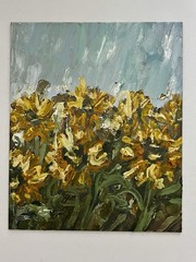 Impressionism Sunflowers Oil Painting Rustic Country Bedroom Framed Decor 7×8”