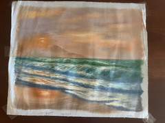 T. Justin Original Oil Painting Canvas Seascape Ocean Waves Sunset Art 23 x 27in