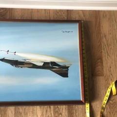 Military Fighter Plane with Falling Missile Painting by K Chong ? 1978