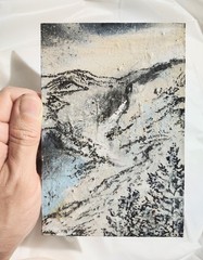 6 inch x 4 inch – Mountain Scene – Mixed Media Mini Painting by A. Avila