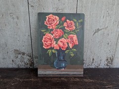 Vtg 1965 Paint By Numbers Rose Bouquet Oil Painting On Board Mid Century PBN Oil
