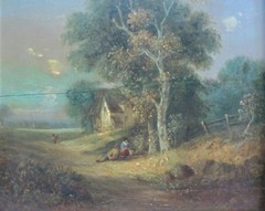 Fine Antique S.D. COLKETT ORIGINAL ENGLISH Oil Painting of COTTAGE, circa 1840s