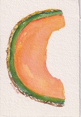 OOAK 4 x 6 Cantaloupe Original Watercolor Painting, Fruit Sharon Foster Art