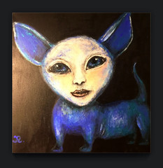 Fantasy Blue Puppy Friend – original acrylic painting on black canvas