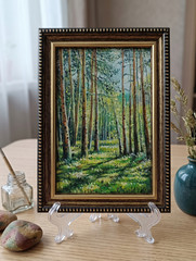 Birch Forest Original Oil Painting 4×6 Framed Signed Sunlit Landscape Path Art