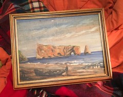 Vintage Quebec Canada Original Painting Framed Perce Rock Damage Raymond Quirion