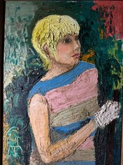 Huge Mid-20th Century „Female In Garden Scene“ Oil On Board Painting – Framed
