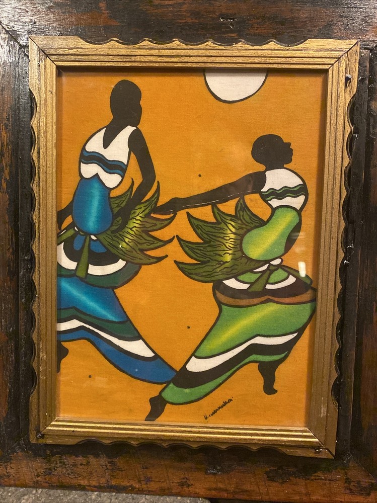 S. African Oil Original Signed Kiwanuka Moon Color Dance 10×13 In 15×17 Frame