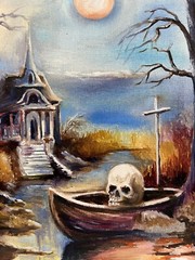 Halloween Painting, Horror Art, Original Painting oil ,9x12inch ,HALLOWEEN Decor