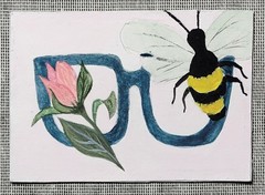 ACEO Original Watercolor 2.5″ x 3.5″ Navy Glasses Seeing Flowers and Bees