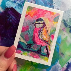 Original ACEO ATC | Blue Tit | Bird | Animal | Acrylic painting | Kadelovesart