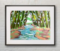 Original Abstract Forest Stream Acrylic Painting – 12×16″ Mixed Media Paper