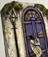 Hand Painted New Orleans French Quarter Reclaimed Slate Art Jazz Musician 1998