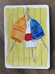 3.5” x 2.5” ACEO Original Colorful Buoys painting- Tracey Bower Art
