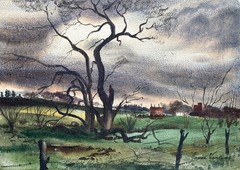 Original 1944 STORM OVER KANSAS Farm Painting by Listed American Regionalist