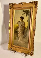 C.F. Lowcock (English, 1844-1925) Framed Oil on Wood Titled “Meditation” c1870s