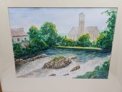 J Rankin Original Watercolor Art Painting Church By Falls Sneem Ireland Vintage