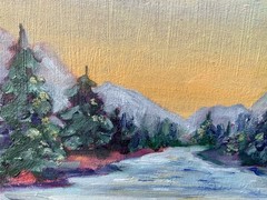 Original Art 10×10″ Rocky Mountains Painting Pine Forest Landscape Art