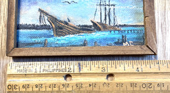 Original Mini Seascape Painting Framed Signed Maxine Cole Ship Boat Nautical