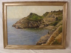 1989 James E Allen Fort Wetherill Jamestown O/C Seascape Painting