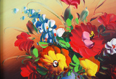 Vintage 1990’s Original Small Oil Painting “ Multicolor Flowers On Vase “ 8X10