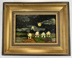 Mary Barwick Primitive Painting Alabama Angels In Clouds 9×11” Southern Folk Art
