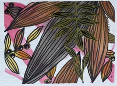 ORIGINAL 9”X12″ PAMELA WILHELM Watercolor Ink Tropical Whimsical Foursome